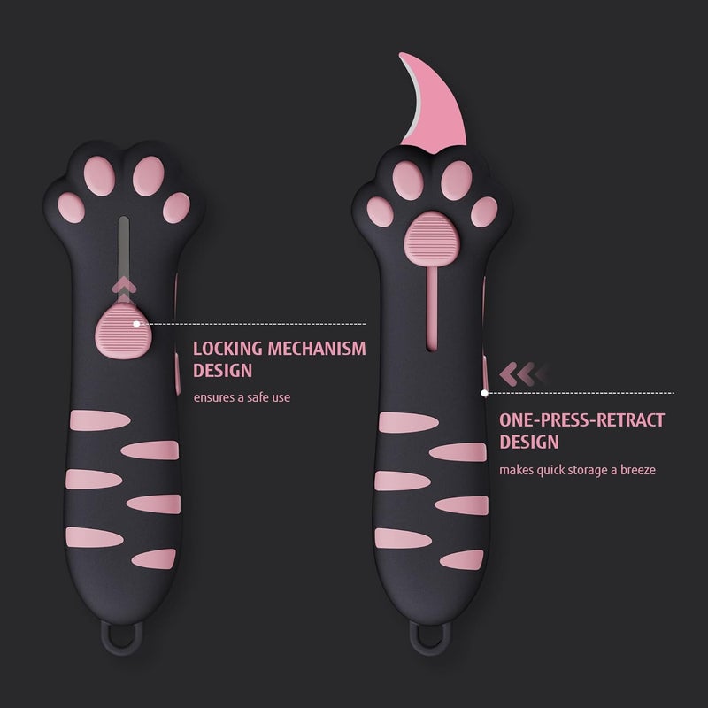 MEOWKIT Cat Paw Box Cutter Retractable with Cat Paw Handle, Multifunctional Knife Set (Black) - Image 5
